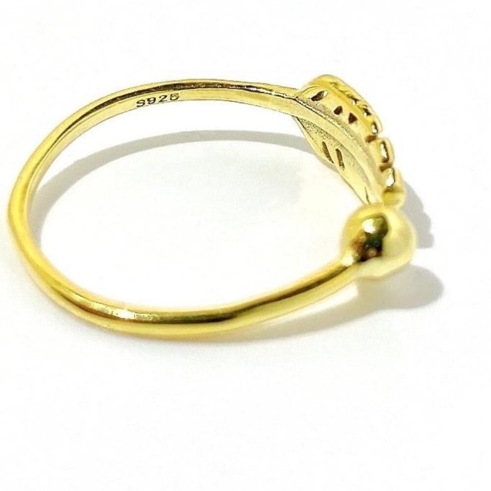 18K Yellow Gold Plated over 925 Sterling Silver adjustable Feather Ring - Picture 2 of 4
